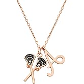 Personalized Lacrosse Necklace – Rose Gold Stainless Steel Stick Pendant with Initial Charm, 17" Chain with Extension – Gift for Players, Coaches, Fans – Custom Jewelry for Team Events