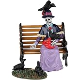 Lemax Feeding the Birds Figurine, Set of 2, #22101, Poly-Resin, 3.2-in | Skeleton Woman Feeds Crows on a Park Bench | 2.5 x 3.2 x 1.5 In | Spooky Town Tabletop Display