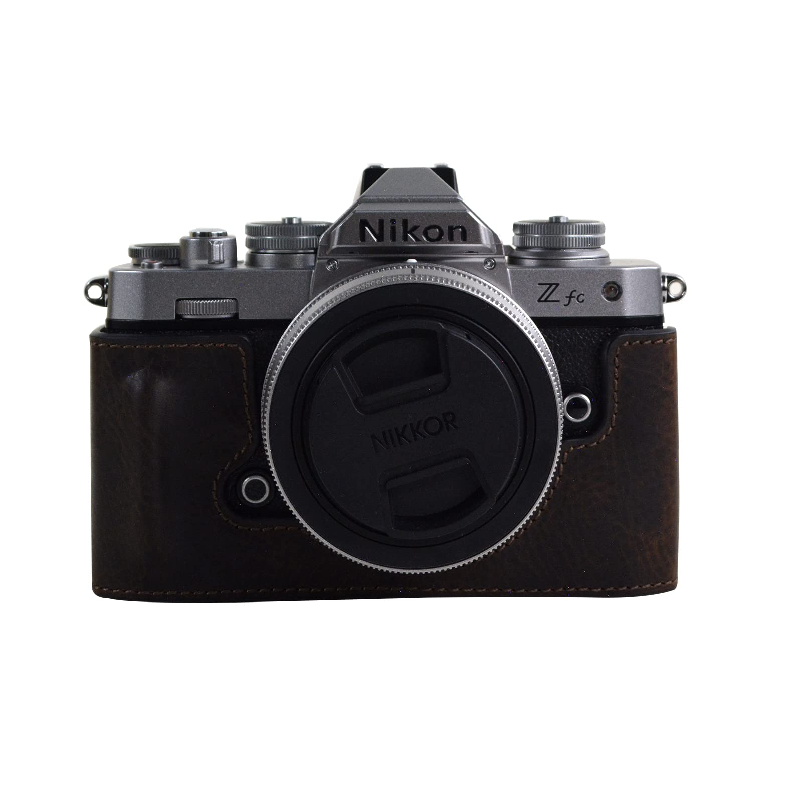 ZFC Case, MUZIRI KINOKOO Genuine Leather ZFC Half Case Camera Bag Compatible for NIKON Z fc Zfc with Bottom Opening Design and Handgrip Coffee