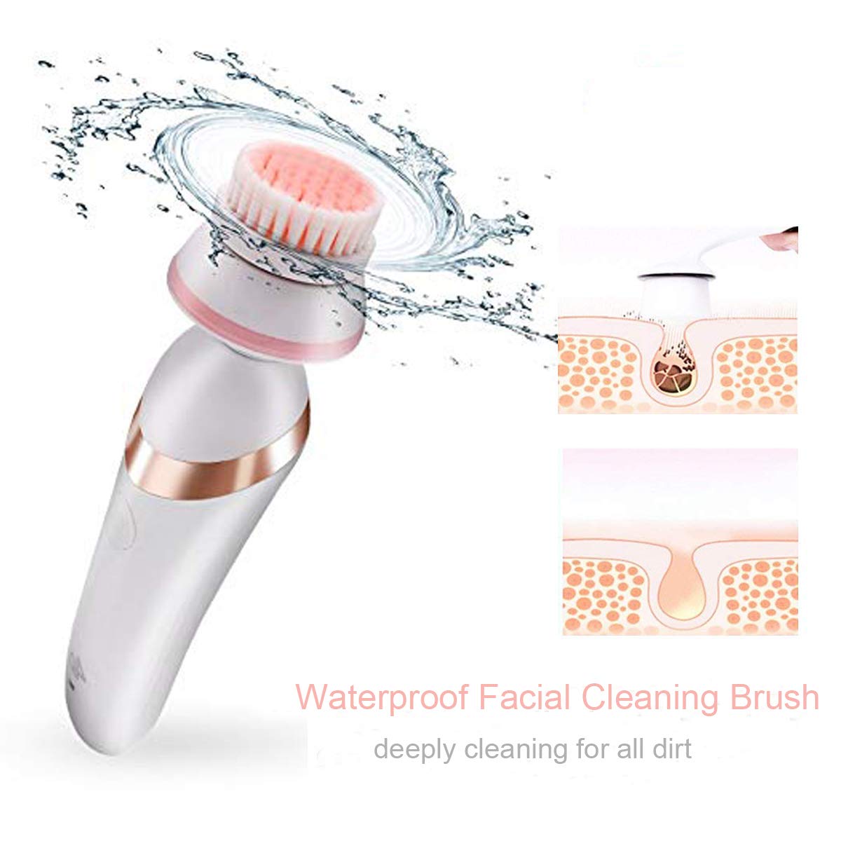 Lady Shaver, Sunblue USB Rechargable Waterproof Electric Ladies Bikini Trimmer, Facial Cleaning Brush and Rotating Massager 3 in 1 Mutifunction Set, Body Underarm Arms Legs Hair Female Shaver