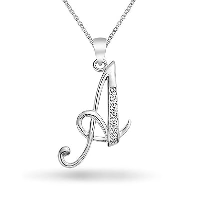 Brief Kursivschrift Initial Anhänger Halskette für Frauen Pave Zirkonia CZ 925 Sterlingsilber-16-Zoll-Kette