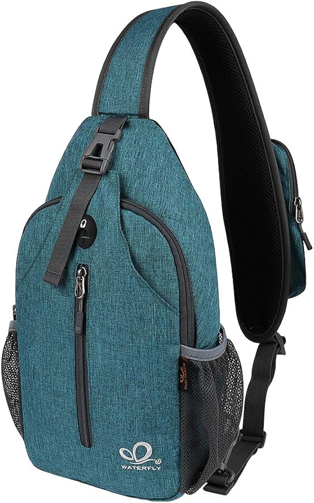 WATERFLY ボディバッグ ワンショルダーバッグ 斜めがけ 大容量 防水 軽量 イヤホン穴付き ショルダー付替え可能 水筒ポーチ付き スポーツ アウトドア サイクリング カジュアル 旅行 (ティールブルー)