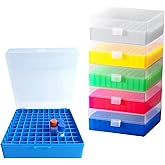100 Well Polypropylene Cryogenic Boxes,Snap Clasp Lid,5 Colors,Fits 1.5-2.0 Microcentrifuge Tubes Vials(Pack of 6)