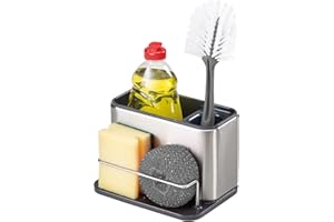 Joseph Joseph 85134 Surface Sink Caddy Stainless Steel Sponge Holder Organizer Tidy Drains Water for Kitchen, Large, Silver