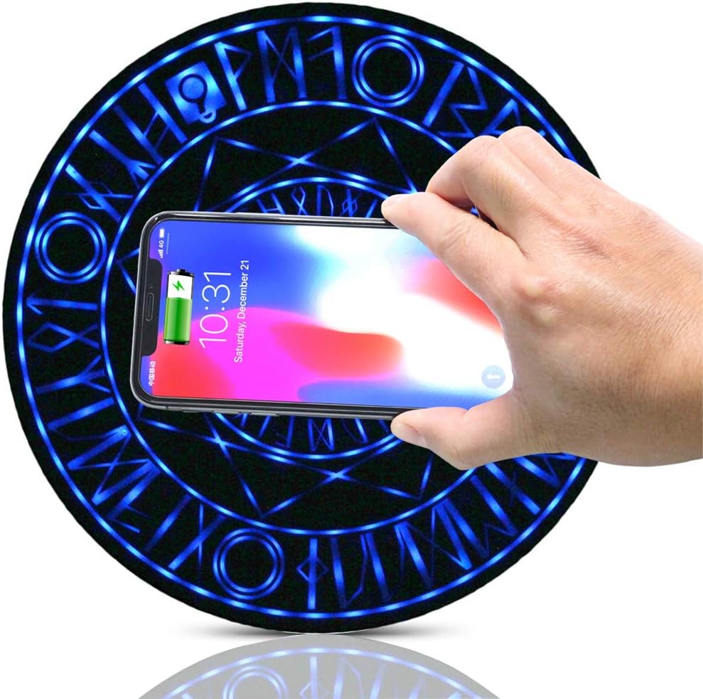 9.8in/25cm Magic Array Wireless Charger Pad Pink Blue Black 10W 7.5w Qi- Enabled Devices Charging Pad for iPhone 11/11Pro/XR/X/XS/8/8Plus Samsung S8/S9/Note10/S10/S10 Plus (Blue)