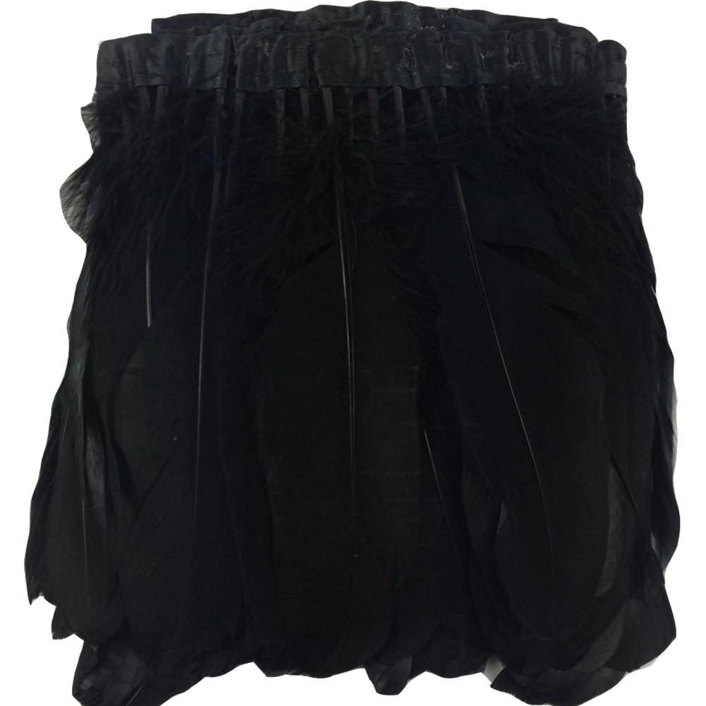 KOLIGHT 2m Natural Dyed Goose Feathers 15~20cm Trim Fringe for DIY Dress Sewing Crafts Costumes Decoration (Black)