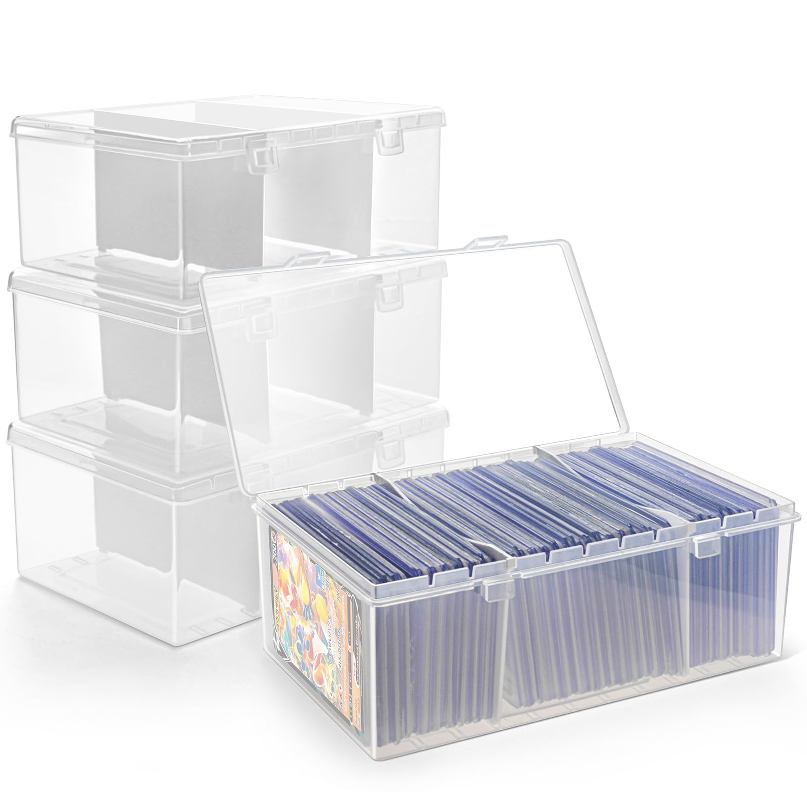 Photo 1 of ***Missing 2***
Top Loader Storage Box, 100 Count Plastic Trading Card Storage Box with Dividers, Baseball Card Storage Box, Sports Cards Holder Organizer - 4 PACK