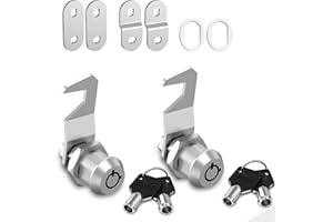 Hecfu 2 Pcs Tool Box Locks with Keys, Hook Cam, Tubular Cam Lock 5/8" Keyed Alike, Toolbox Lock Secure Your Toolbox Mailbox Drawer Cabinet Locks, Silver, Zinc Alloy