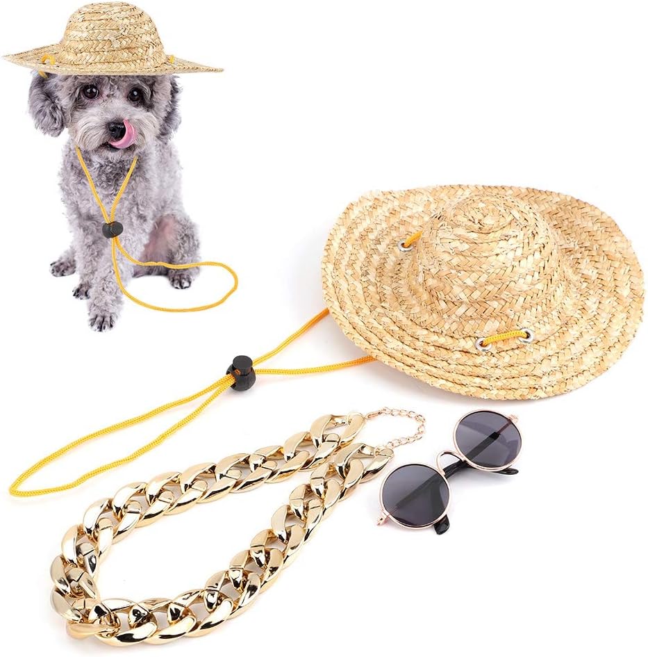 Fdit Gold Dog Collar Dog Sunglasses Dog Golden Chain Pet Funny Costume Necklace Chain Sunglasses for Pet Cats Puppies Small Dog Fashion Decor - Image 4