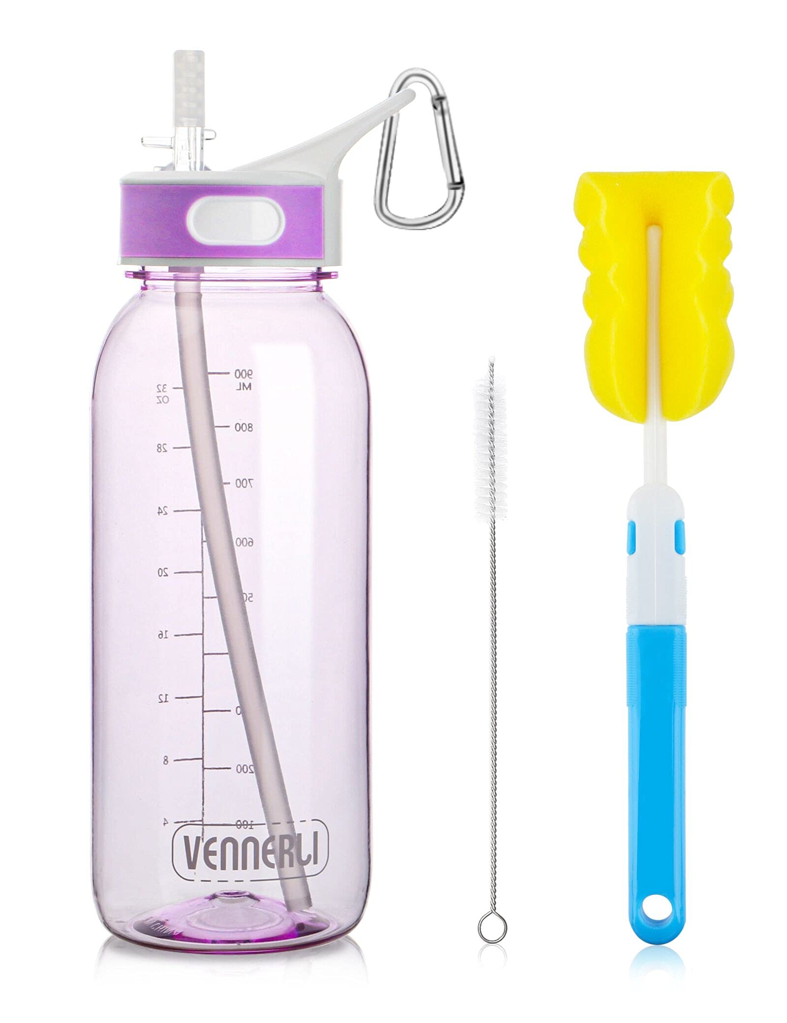 VENNERLI Sports Water Bottle with Straw 1Litre Leakproof Durable Tritan BPA Free Gym Flip Sipper Bottle Dustproof with Marking Dustproof Leakproof
