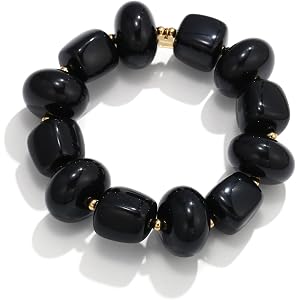 Heantiys Chunky Resin Beaded Bracelet for Women 14K Gold‑Plated Stainless Steel Stretch Bracelet Boho Stackable Summer Statem