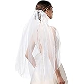 Hotalisona White Pearl Wedding Bridal Veil for Brides Bachelorette Party Decorations Fingertip Veil with Metal Comb