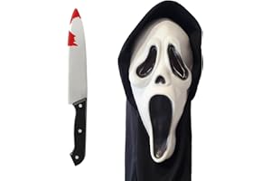 GIVDDAE 2Pcs Halloween Scray Mask Knife Set Horror Full Head Skull Mask for Adult Halloween Costume Cosplay Decor Prop