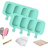 Popsicle Molds for Kids, 2 Pcs Silicone Cake Pop Mold 4 Cavities Homemade Ice Pop Molds Oval with 50 Wooden Sticks & 50 Parce