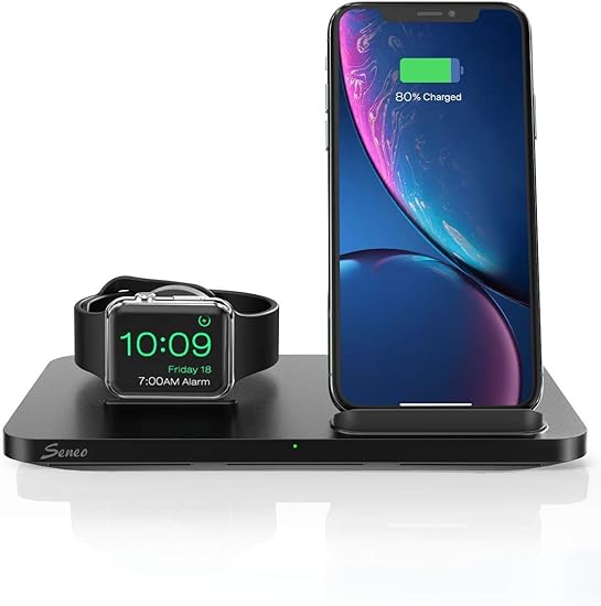 Amazon Com Seneo Dual 2 In 1 Wireless Charger Iwatch Charging Stand Nightstand For Apple Watch Series 5 4 3 2 7 5w Fast Charge For Iphone 11 Pro Max Xr Xs X 8 No Iwatch Cable Or Adapter