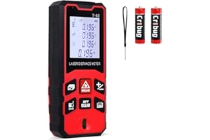 KUUAUX 196Ft/60M Laser Distance Meter, ±1/16 Inch High Accuracy Laser Measurement Tool with Backlit LCD Display, Pythagorean/