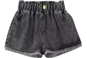 Kids Denim Shorts with Pocket Girls Solid Color High Elastic Waist Ripped Jeans Shorts for Girls Summer Clothes