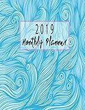 2019 Monthly Planner: Schedule Organizer Beautiful Blue Wave Pattern Quotation Calendars Background by