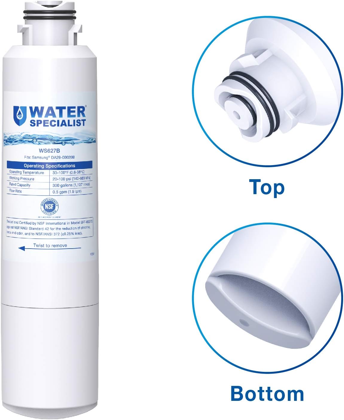 Waterspecialist DA29-00020B Refrigerator Water Filter, Replacement for Samsung HAF-CIN, HAF-CIN/EXP, DA29-00020A/B, DA97-08006A, DA2900020B, RF28HMEDBSR, RF4287HARS, 3 Filters, Package may vary: Home Improvement