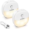 LYRIDZ Lot de 2 veilleuses LED rechargeables à luminosité réglable pour enfants avec détecteur de mouvement pour couloir, cuisine, salle de bain, chambre à coucher, escaliers, batterie Li-polymère.