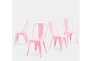 SOLEGGIATA Modern Metal Dining Chairs Set of 4 18inch Seat Height Kitchen Stackable Chairs for Farmhouse Bistro Patio Dining Room Indoor Outdoor Fairy Pink Color