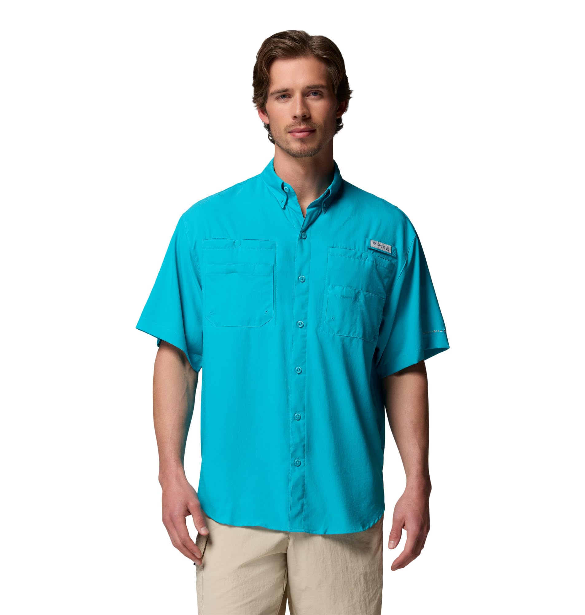 Columbia Men's PFG Tamiami II Short Sleeve Fishing Shirt, Ocean Teal, 2X Image