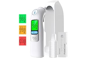 femometer Infrared Ear Thermometer for Adults & Kids, Highly Accurate, 1s Result, 30 Memory Recall, 3-Color Fever Alarm, with 21 Disposable Probe Covers & Storage Case