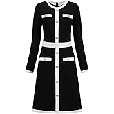Hobemty Women's Work Dress 2025 A-Line Long Sleeve Color Block Dresses