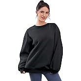 KINGNAM Oversized Sweatshirts for Women Fleece Crewneck Sweatshirt Colour Block Ribbed Trimmed Long Sleeve Casual Top