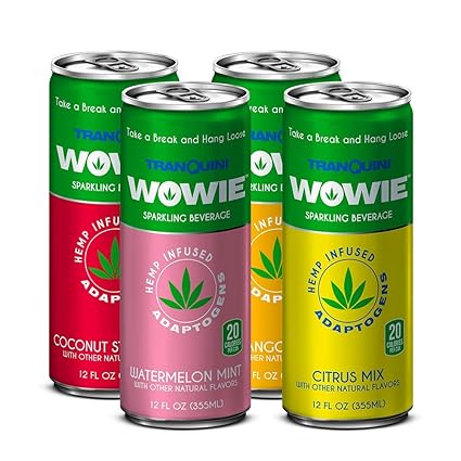 Amazon Com Wowie By Tranquini Hemp Infused Beverage Herbal Adaptogens For Stress Relief All Natural Relaxation Drink Taster S Variety Pack 12oz Sleek Can 4 Pack Grocery Gourmet Food