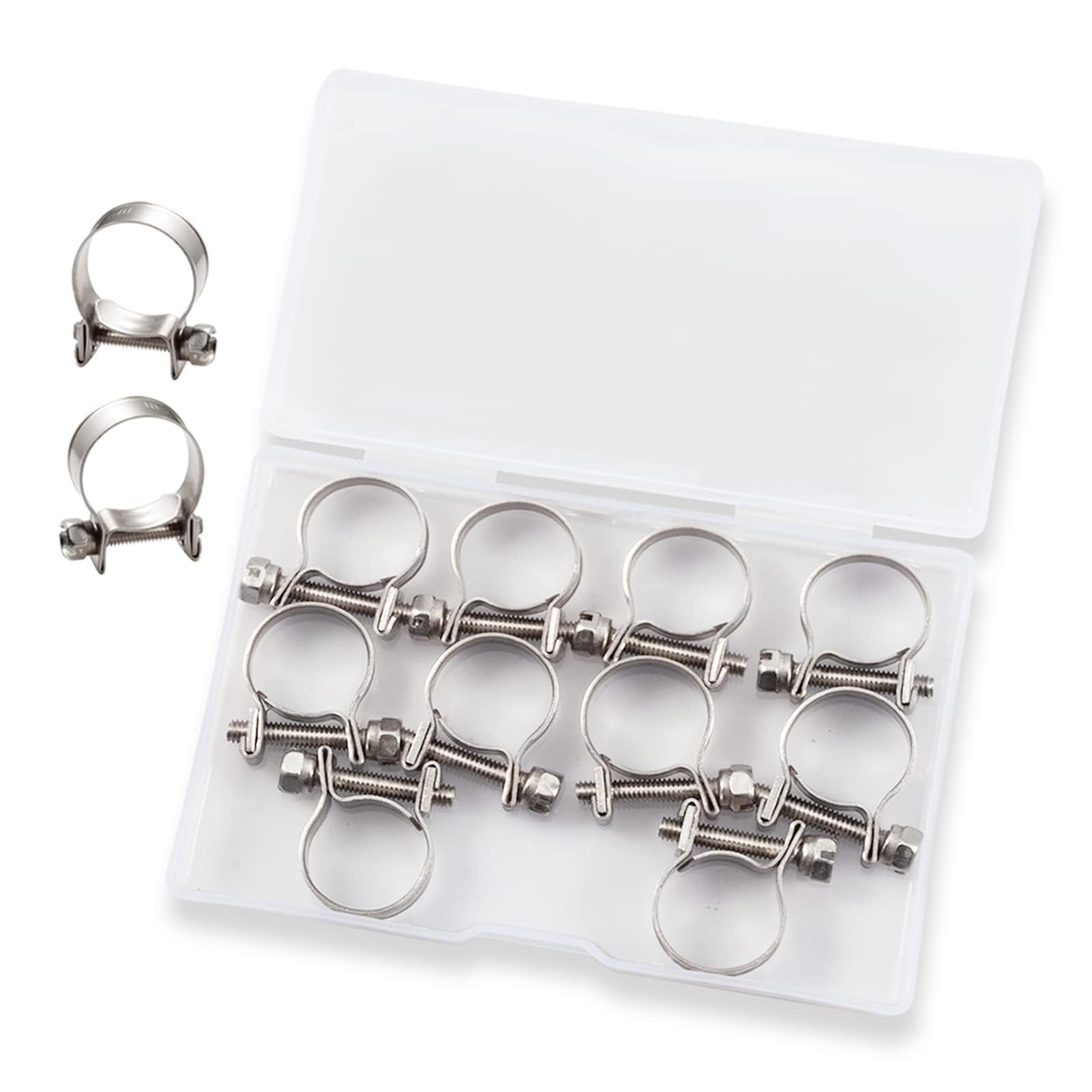 LEONTOOL 10pcs Stainless Steel Mini Fuel Line Pipe Hose Clamp Clip 16-18mm Fuel Injection Line Style Hose Clamp Adjustable Pipe Hose Clip Tube Clamps for Diesel Petrol Pipe (5/8" - 23/32" Dia)