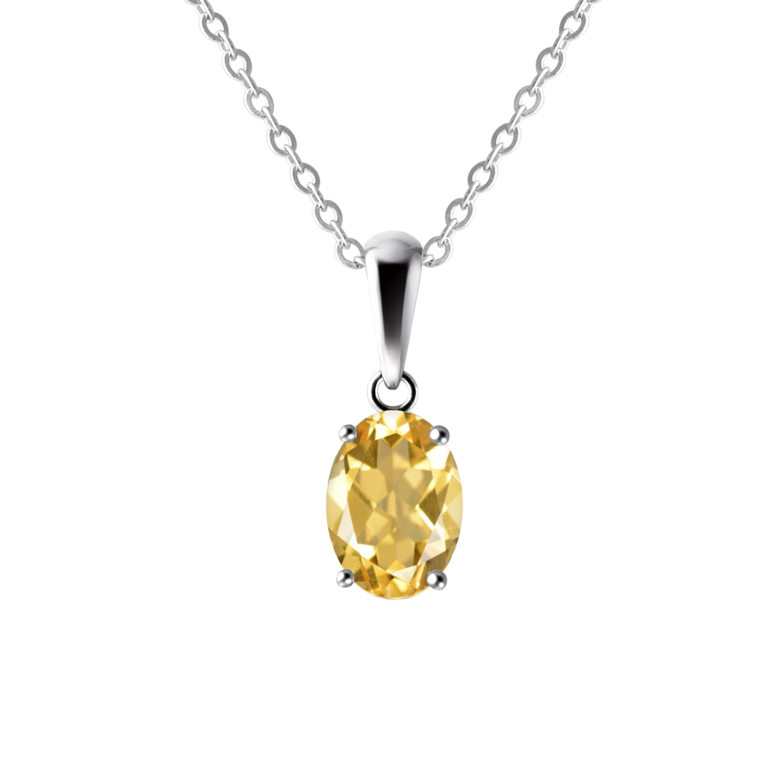 Franki Baker Sterling Silver 1.25 Carat Oval Shaped Natural Citrine Gemstone Pendant Necklace. Chain Length: 50cm. Pendant Length: 1.4cm