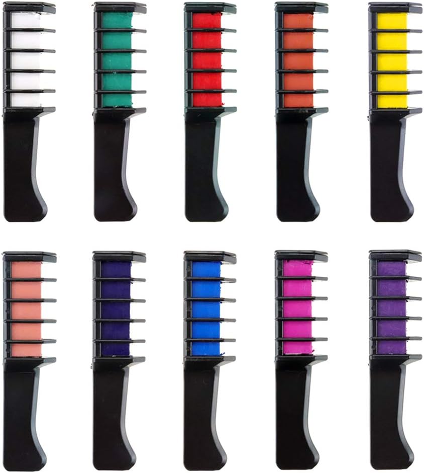 Hair Chalk girls gift - 10 Colorful Hair Chalk Comb Set emporary Hair Color Perfect for Parties, Halloween, Cosplay, Festivals, Theater, and More. Include Gloves and Cape