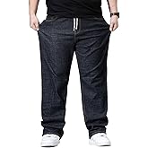 Plus Size Baggy Jeans for Men Elastic Waist Pull On Denim Pants Drawstring Straight Loose Jean Sweatpants L-5XL