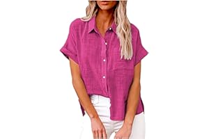 MaMiDay Linen Shirts for Women Short Sleeve Button Down Summer Collar Shirt Breathable Casual Loose Fit Dressy Blouses S-5XL