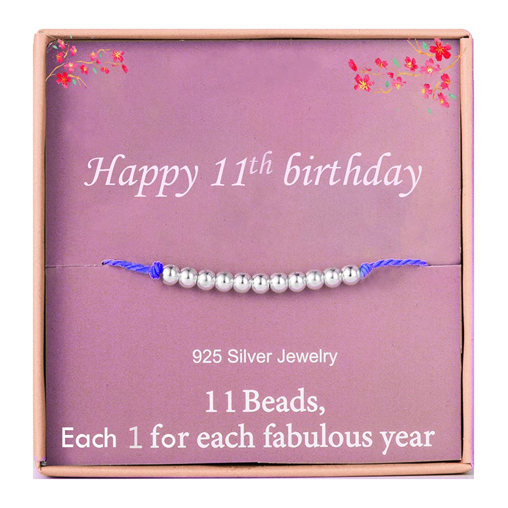 Kenwiv Birthday Gifts for 11th Girls Silver Beads Bracelet for 11 Years Old Girl Jewellery Gift Idea Gift for her