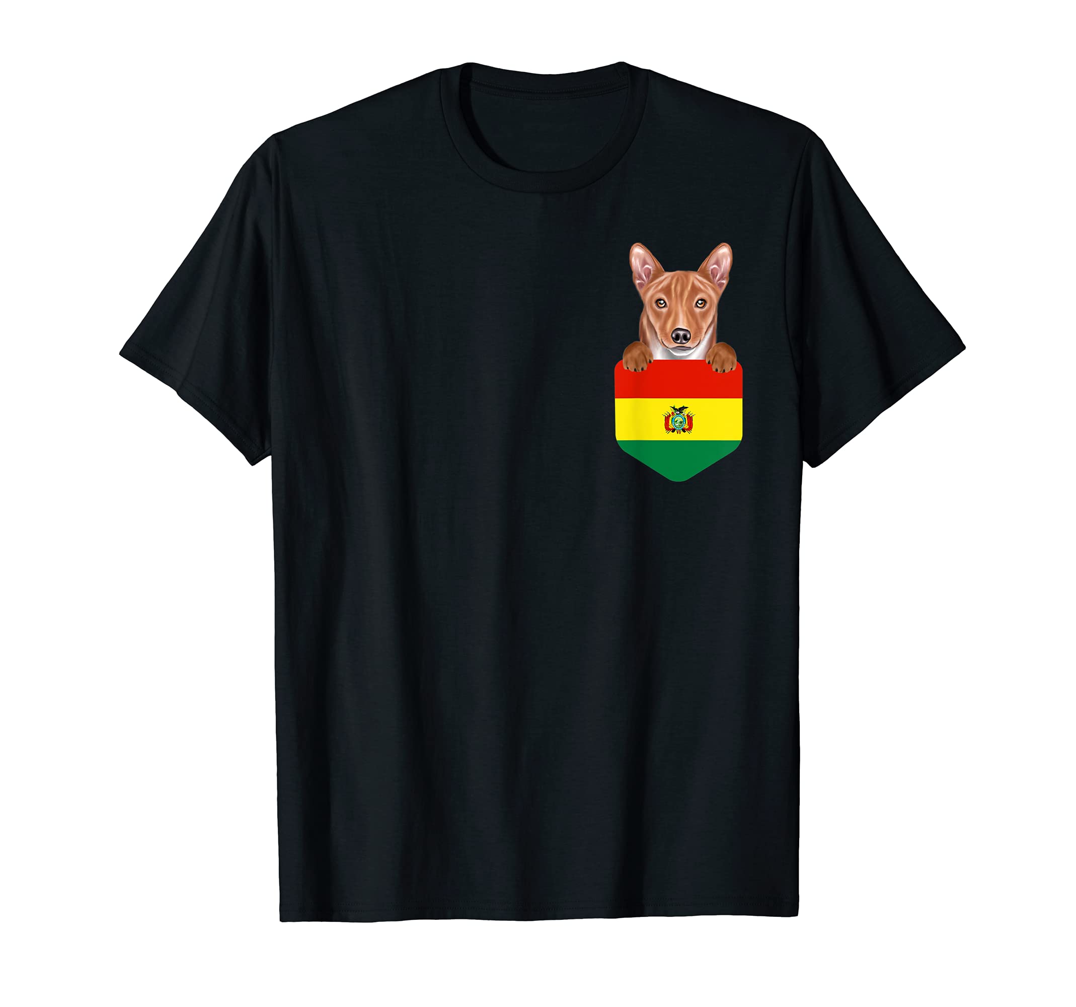 Bolivia Flag Basenji Dog In Pocket T-Shirt