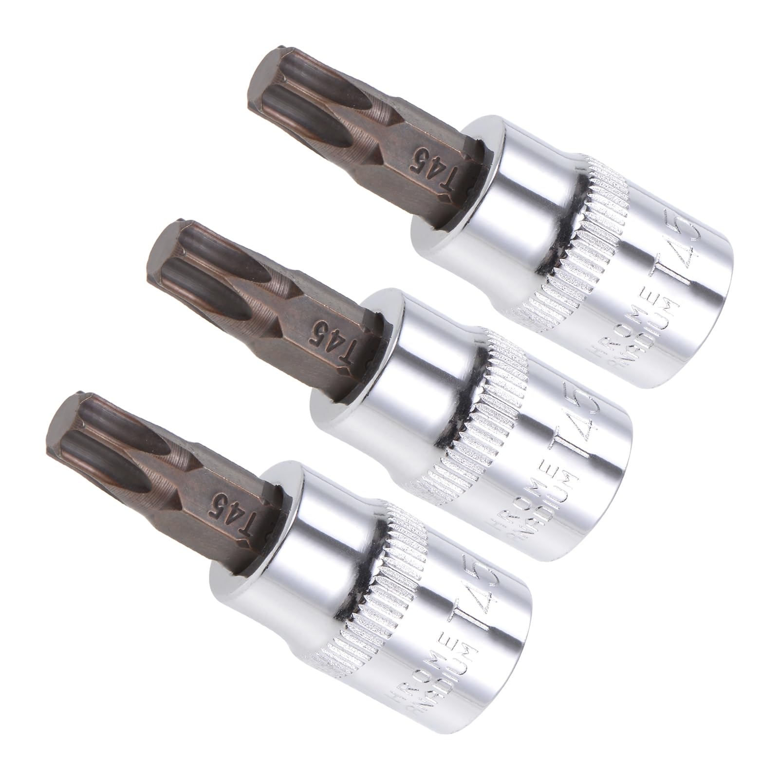 CoCud Torx Bit Socket, Metric T45 Bit 3/8" Drive 1.5" Long, S2 Alloy Steel Heat Treated CR-V Socket - (Applications: for Fastener Application), 3-Pieces