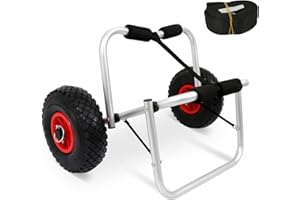 AUKIVON Foldable Kayak Cart Aluminum Kayak Dolly Lightweight Kayak Wheels with 165LB Capacity for Kayak Carrier & Paddleboard Kayak Trolley with Smooth Movement Over Sand Rough Roads(1 Pack, Black)