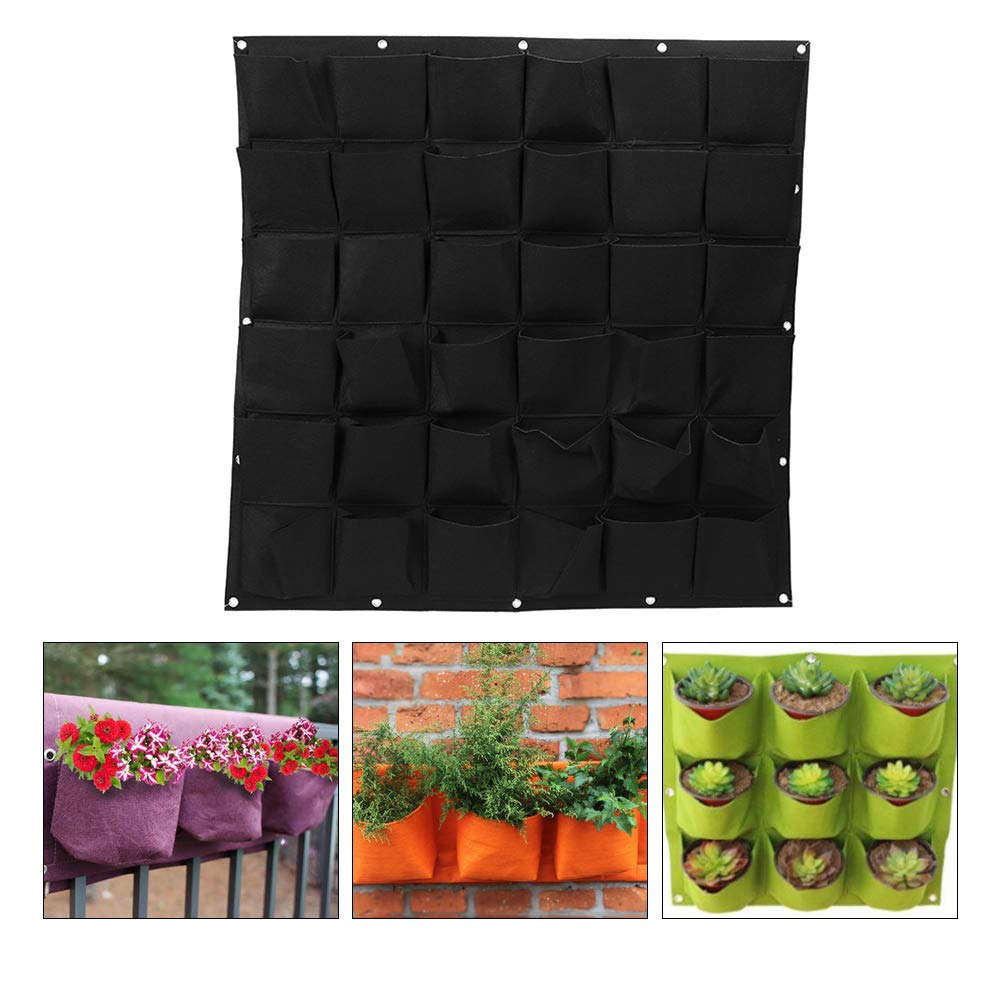 Zerodis Grow Bags, 36 Pockets Outdoor Vertical Plant Greening Flower Planting Hanging Wall Garden Plant Grow Felt Bags (Black)
