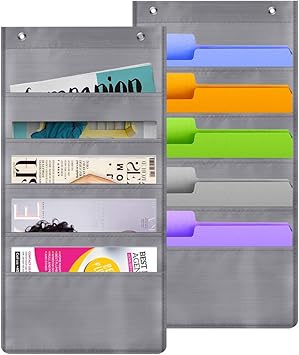 Amazon 書類収納 壁掛けポケット ナイロン ドアハンガーポケット 5ポケット レターラック シンプル ウォールポケット 吊り下げ 大容量 小物入れポーチ ポストカード 本 資料 ファイル 雑誌 新聞 書類など収納 ファイルケース 個別フォルダー オフィス収納 整理整頓