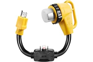 WYM WORLD Overload Protector 15 Amp to 50 Amp RV Adapter Cord with Circuit Breaker and Twist Lock, NEMA 5-15P to NEMA SS2 50R Dogbone Electrical Power Adapter with Upgraded Handle,ETL Listed