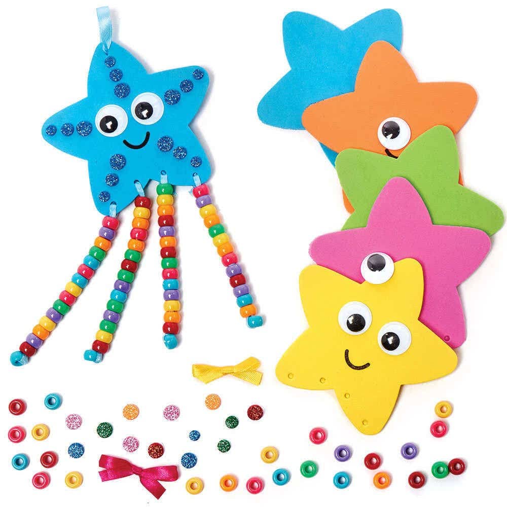 Baker Ross FC768 Starfish Bead Decoration Kits - Pack of 5, Kids Foam Crafts, Kids Bead Arts and Crafts