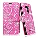 LG G4 Case - Cellularvilla Diamond Glitter Sparking Pu Leather Wallet Flip Open Pocket Credit/id Card Slots/Holder & Wrist Strap Case Cover for LG G4 (Pink Glitter)