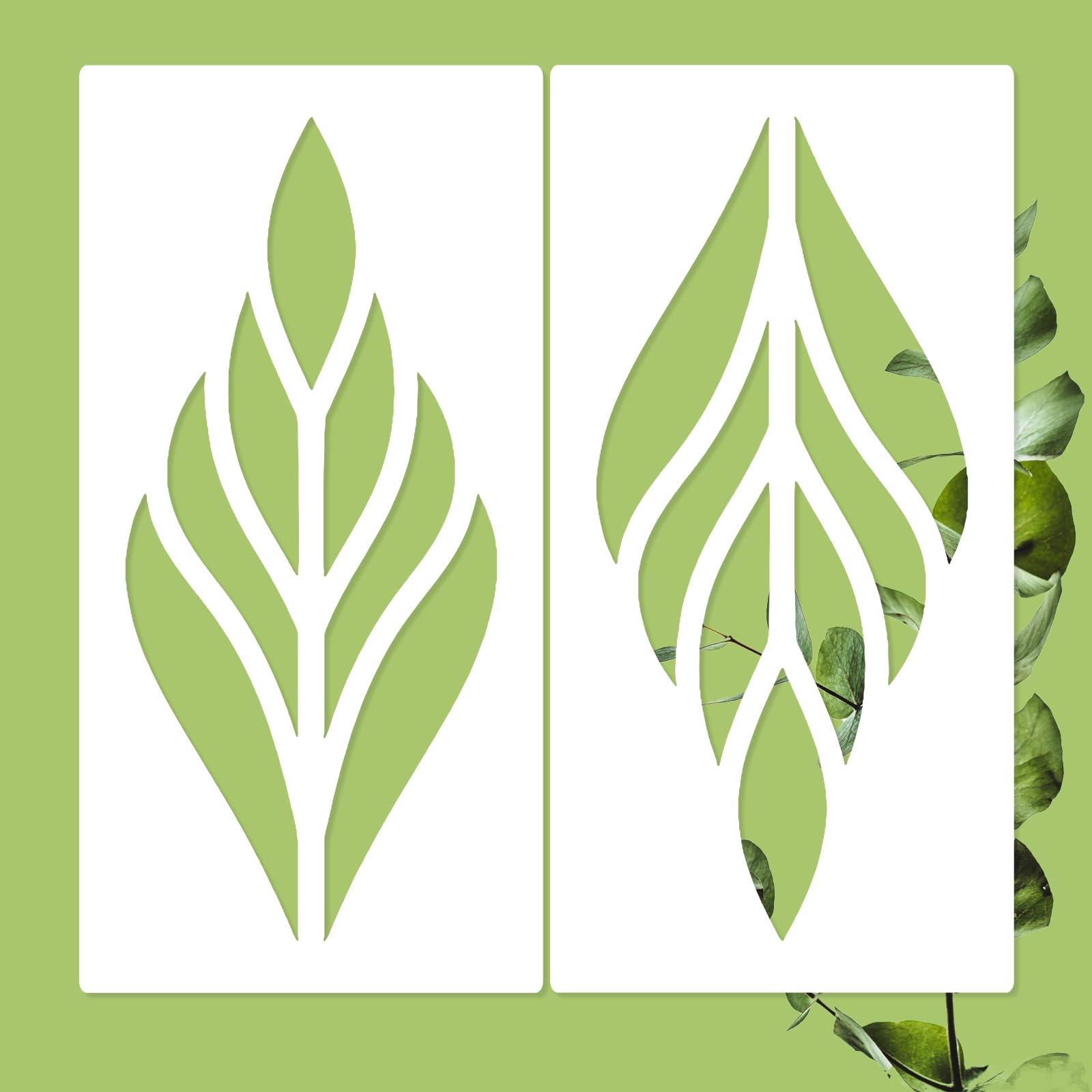 Photo 1 of 2 Large Leaf Stencils - 16 x 8 Inch, Reusable Wall Stencils for Painting Walls, Furniture, Canvas, Wood, Home Wall Art Decor & DIY Crafts