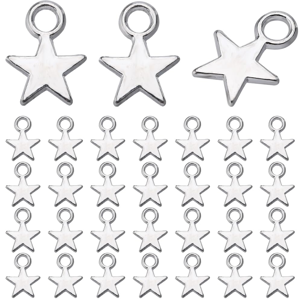 SUNNYCLUE 1 Box 200Pcs Silver Stars Charms Mini Star Charms Alloy Tiny Celestial Christmas Small 5 Point Bulk for jewellery Making Women DIY Necklaces Earrings Bracelets Crafts