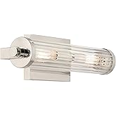 Kichler Azores 16" 2-Light Wall Sconce, Vintage Industrial Light with Clear Fluted Glass in Polished Nickel, for Hallways, Ba