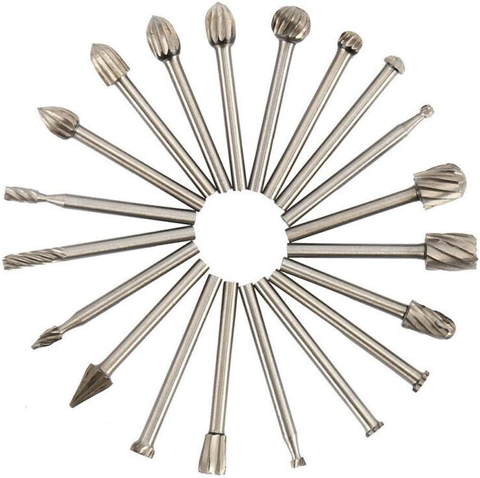 20pcs 1/8" Shank HSS Router Bit Set,Tungsten Carbide Rotary Burr Set for Home & DIY Woodworking, Drill, Engraving, Carving