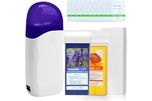 SEOPRI Roll on Wax, Wax Roller Kit for Hair Removal, Roller Waxing Kit Include Portable Wax Heater Machine for Women, Honey and Lavender Wax Cartridge, 10 Wipes, 100 Wax Strips (Blue)