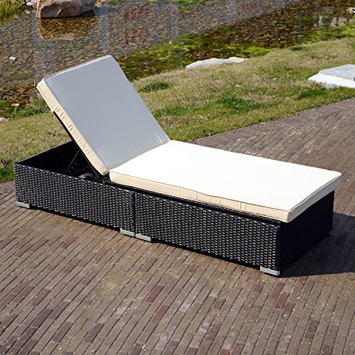 Bestmart INC Outdoor Single Rattan Wicker Sofa Chaise Lounge Chair with Cushion Garden, Black